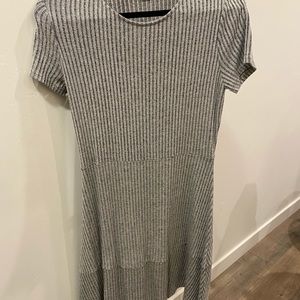 Grey Ribbed Fit & Flare Dress